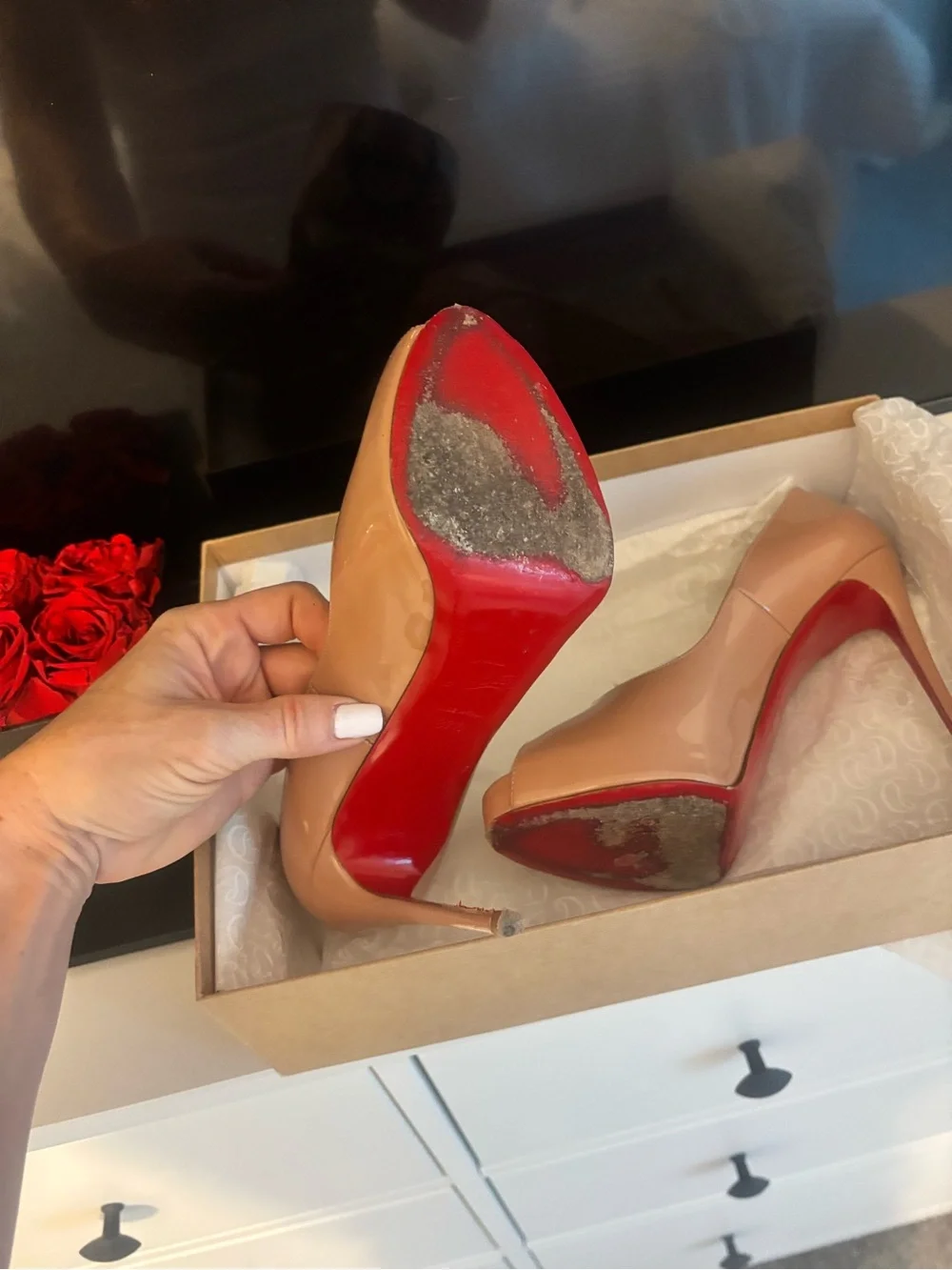 Christian Louboutin Very Prive Patent Nude Pumps with Red Sole